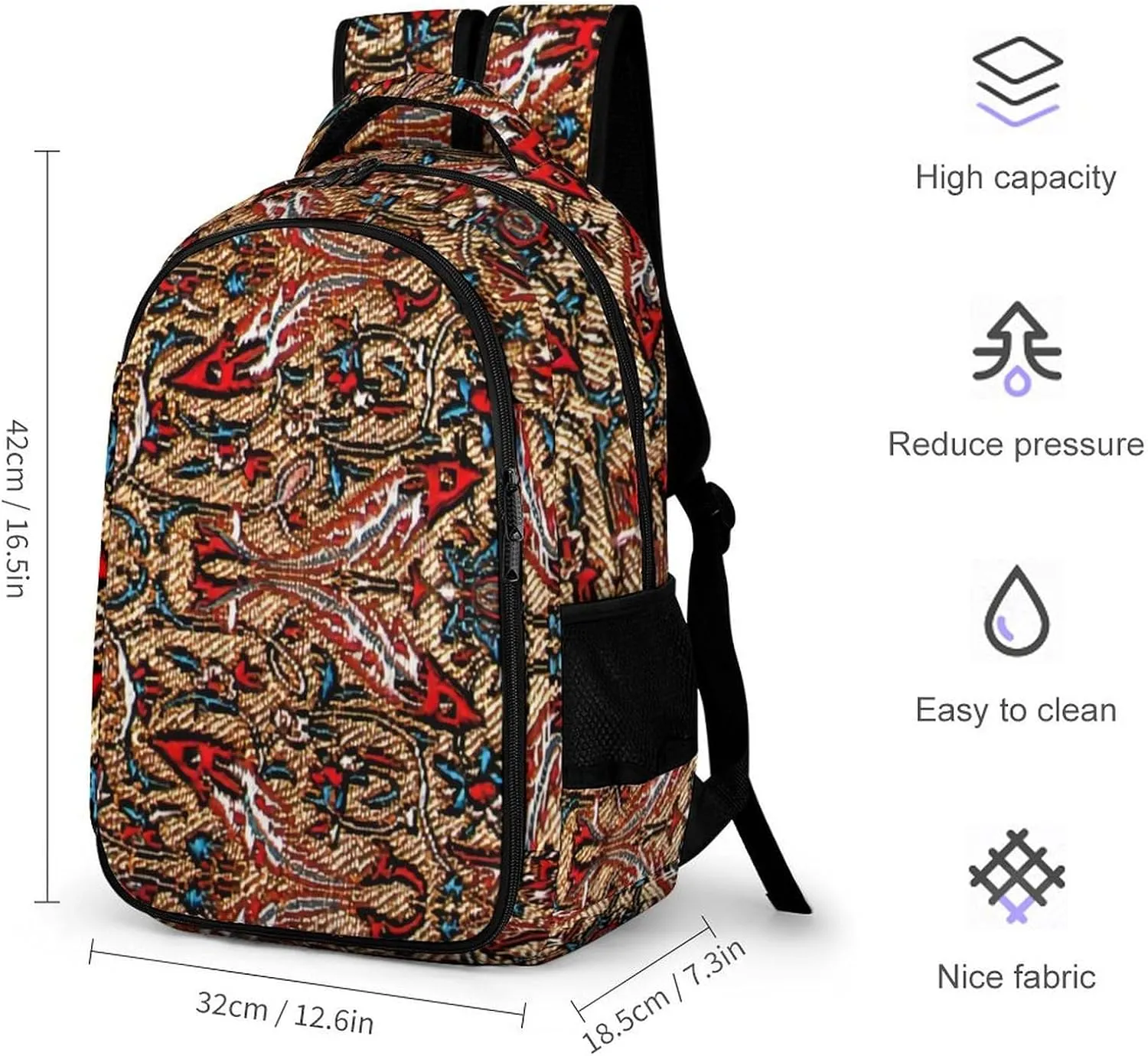 Antique Persian Pattern Large Capacity, Lightweight, And Stylish Pocket Double Backpack