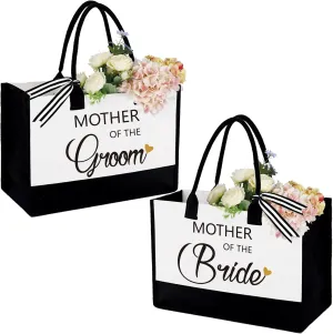 Aoriher Black and White Canvas Tote Bag Set for Mothers of Bride and Groom Wedding Gift