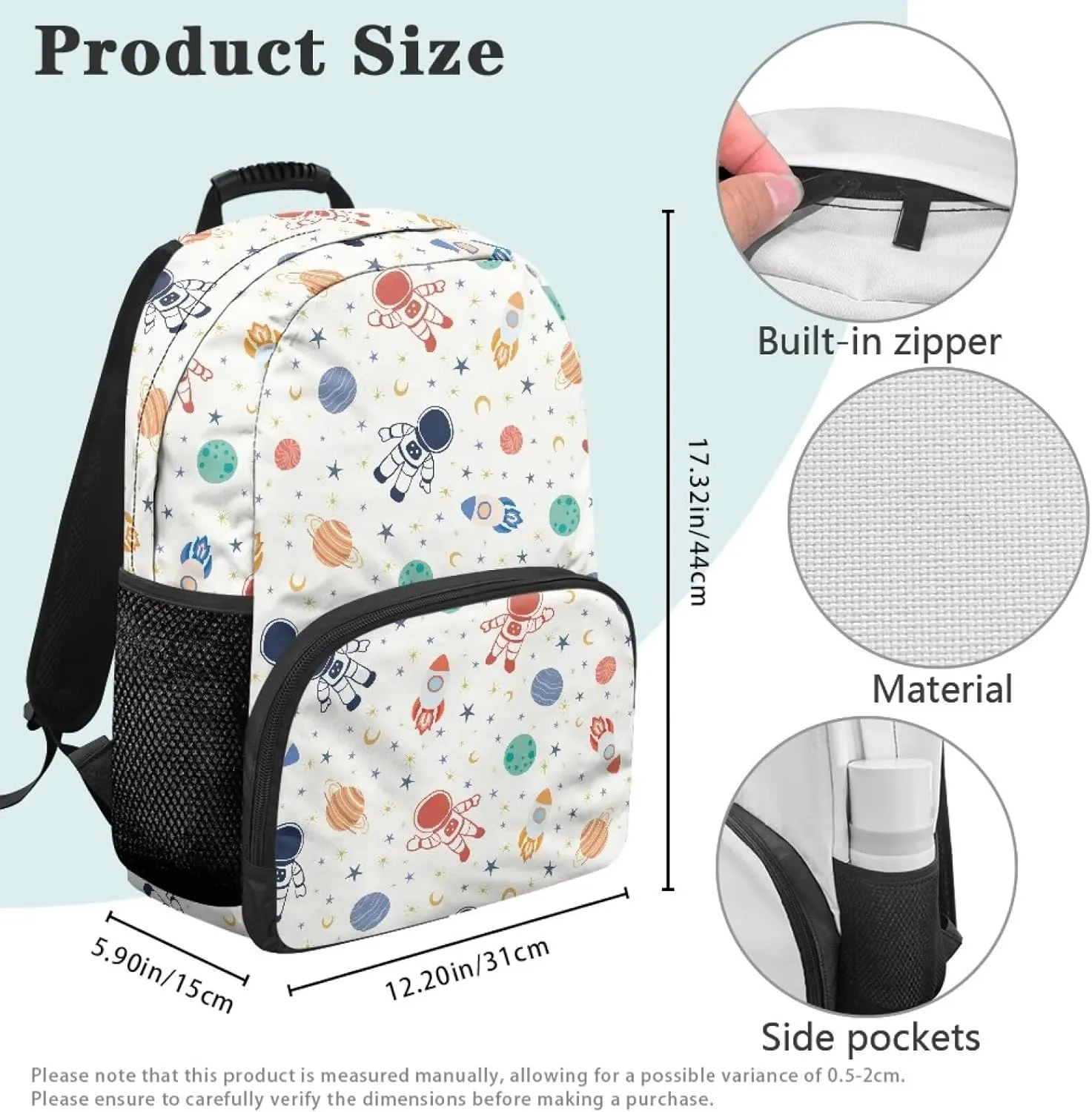 Astronaut Hiking Backpack Planet Computer Backpacks 17 Inch for Laptops Ergonomic Shoulder Straps Schoolbag Purse for School Teens Children