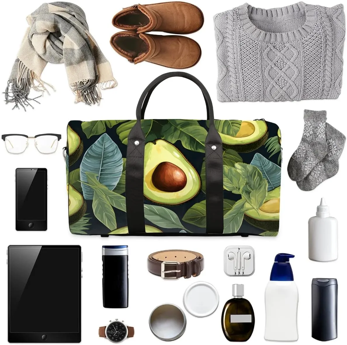 Avocado Leaf Theme Foldable Lightweight Duffle Bag for Travel - Waterproof Carry On Bags for Airplanes, Travel Duffel Bags for Gym, Weekend