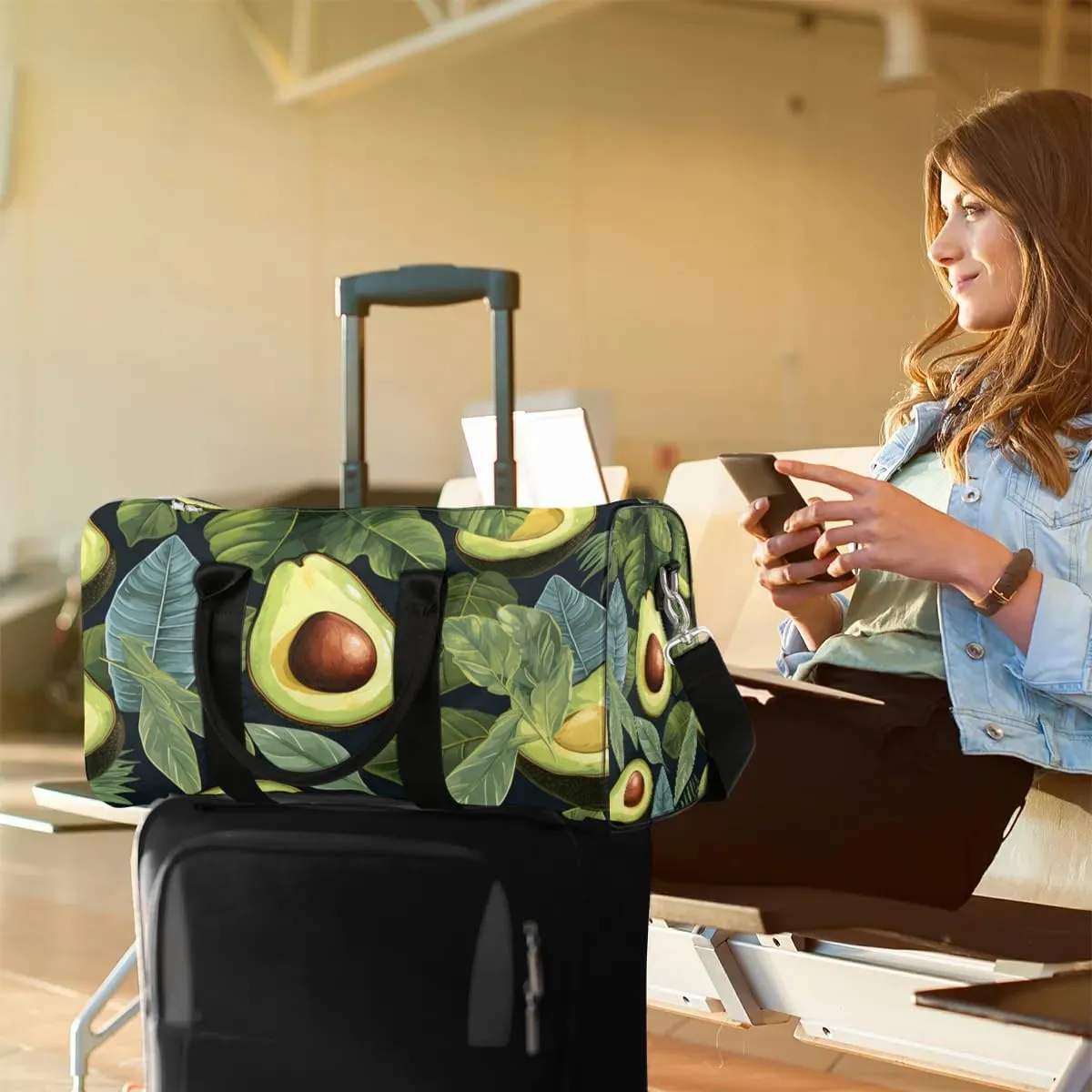 Avocado Leaf Theme Foldable Lightweight Duffle Bag for Travel - Waterproof Carry On Bags for Airplanes, Travel Duffel Bags for Gym, Weekend
