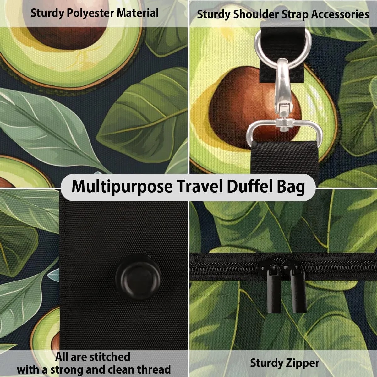 Avocado Leaf Theme Foldable Lightweight Duffle Bag for Travel - Waterproof Carry On Bags for Airplanes, Travel Duffel Bags for Gym, Weekend