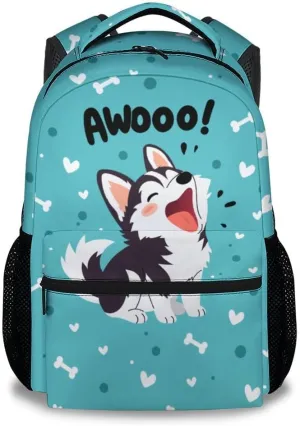 Backpack for Kids, 17 Inch Teal Husky Backpacks for Primary School, Cartoon Lightweight Durable Bookbag for Girls Boys