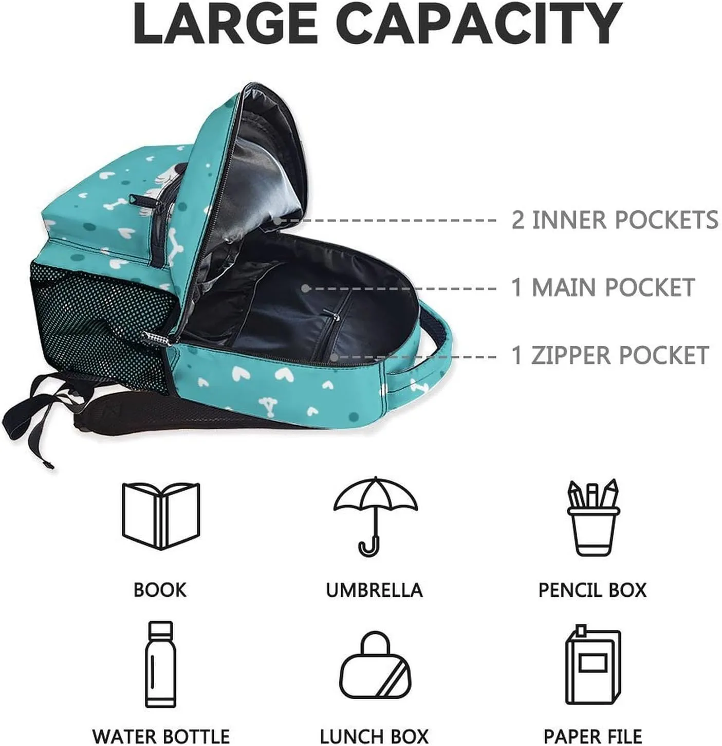 Backpack for Kids, 17 Inch Teal Husky Backpacks for Primary School, Cartoon Lightweight Durable Bookbag for Girls Boys