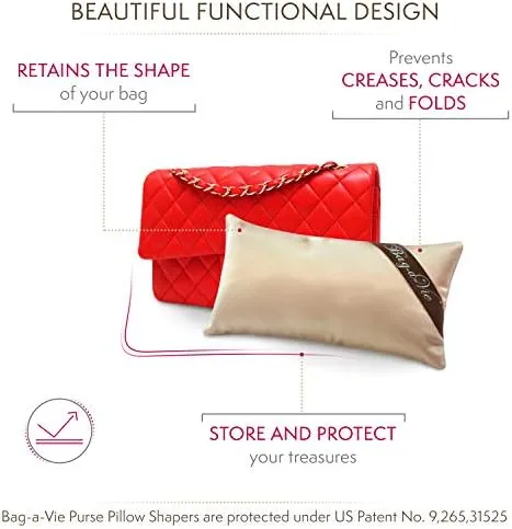 Bag-a-Vie Handbag Shaper Pillow Luxury Handbag & Purse Shaper - [Mini] 9' x 4.5' - Fits Flap and Shoulder Bags - Champagne