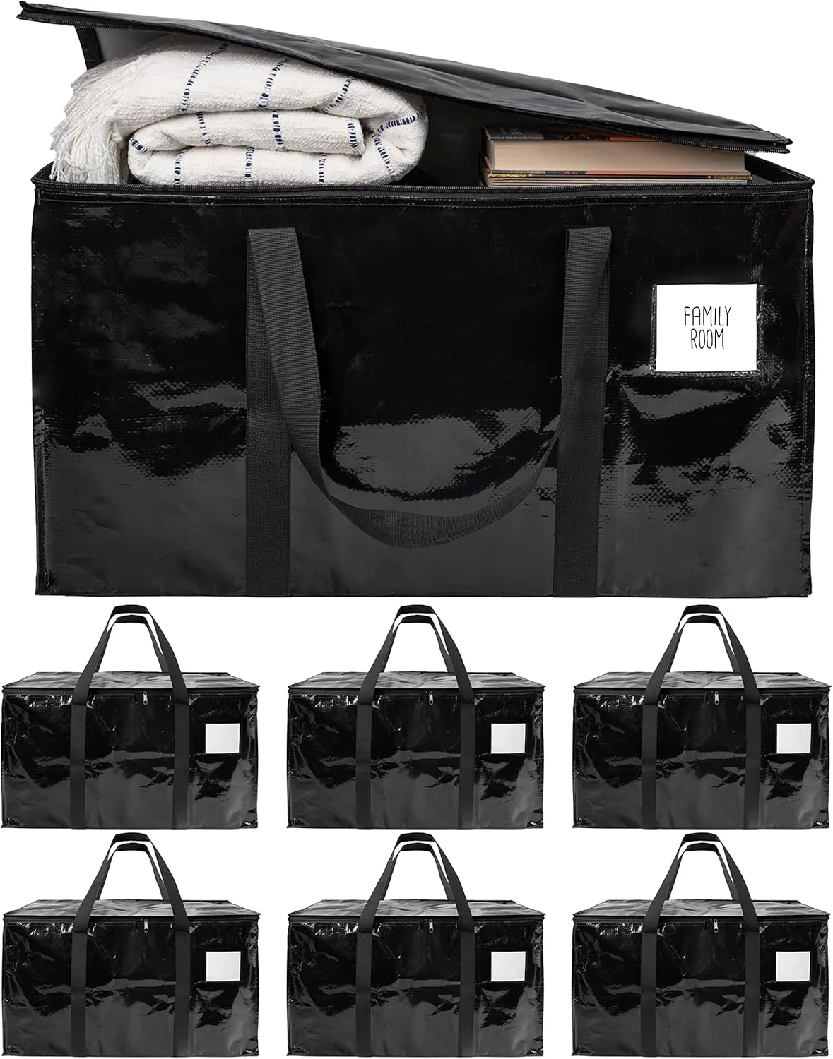 BAG-THAT! 6 - Pack Heavy Duty Large Moving Bags, with Strong Zipper and Comfortable Handles Durable & Sturdy Clothes packing Storage Bags Totes Bins Packing Moving Boxes College Supplies for moving.