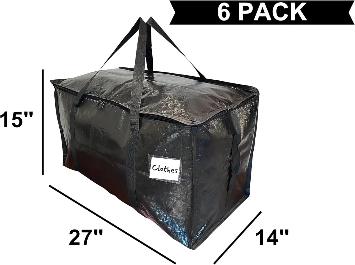 BAG-THAT! 6 - Pack Heavy Duty Large Moving Bags, with Strong Zipper and Comfortable Handles Durable & Sturdy Clothes packing Storage Bags Totes Bins Packing Moving Boxes College Supplies for moving.