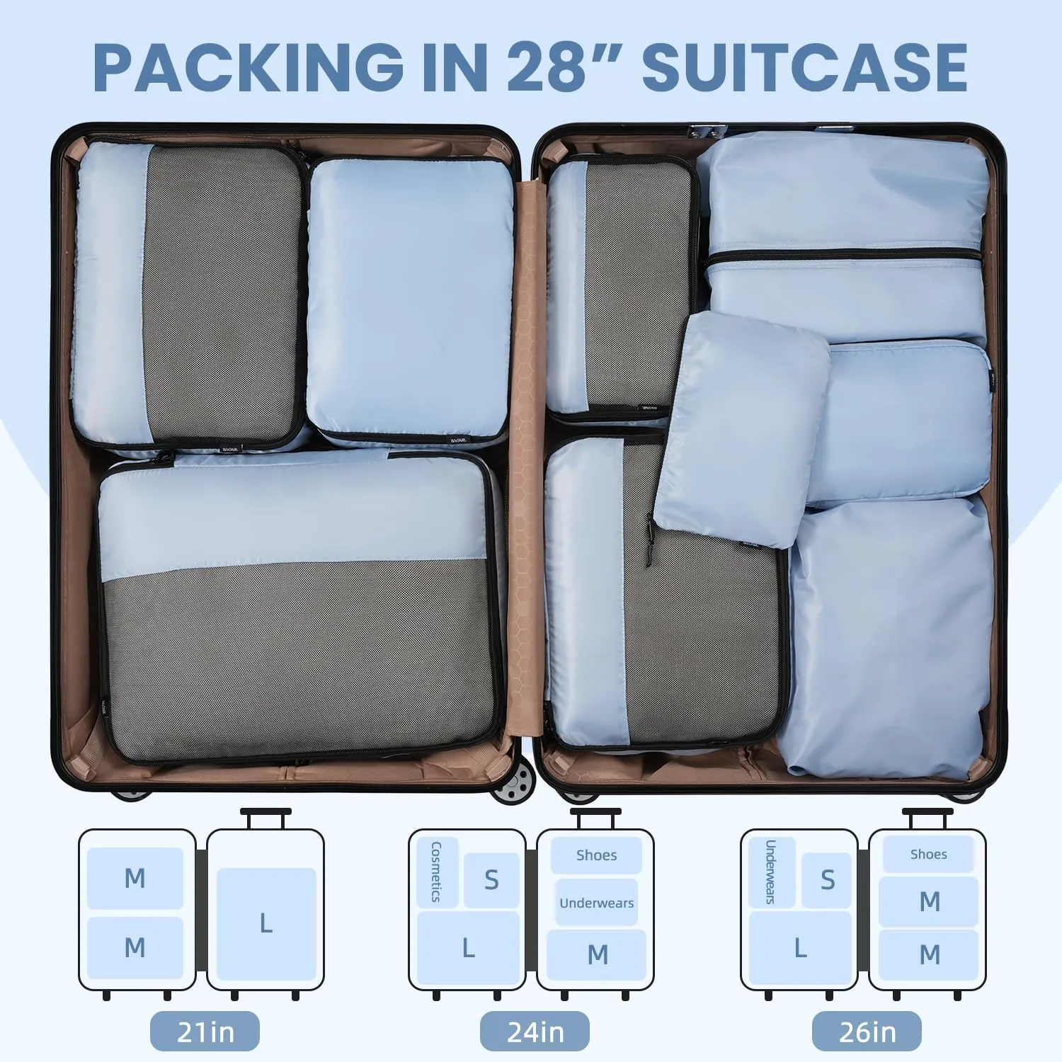BAGAIL 8 Set/9 Set Packing Cubes Luggage Packing Organizer for Travel, Suitcase Packing Bags for Travel Accessories