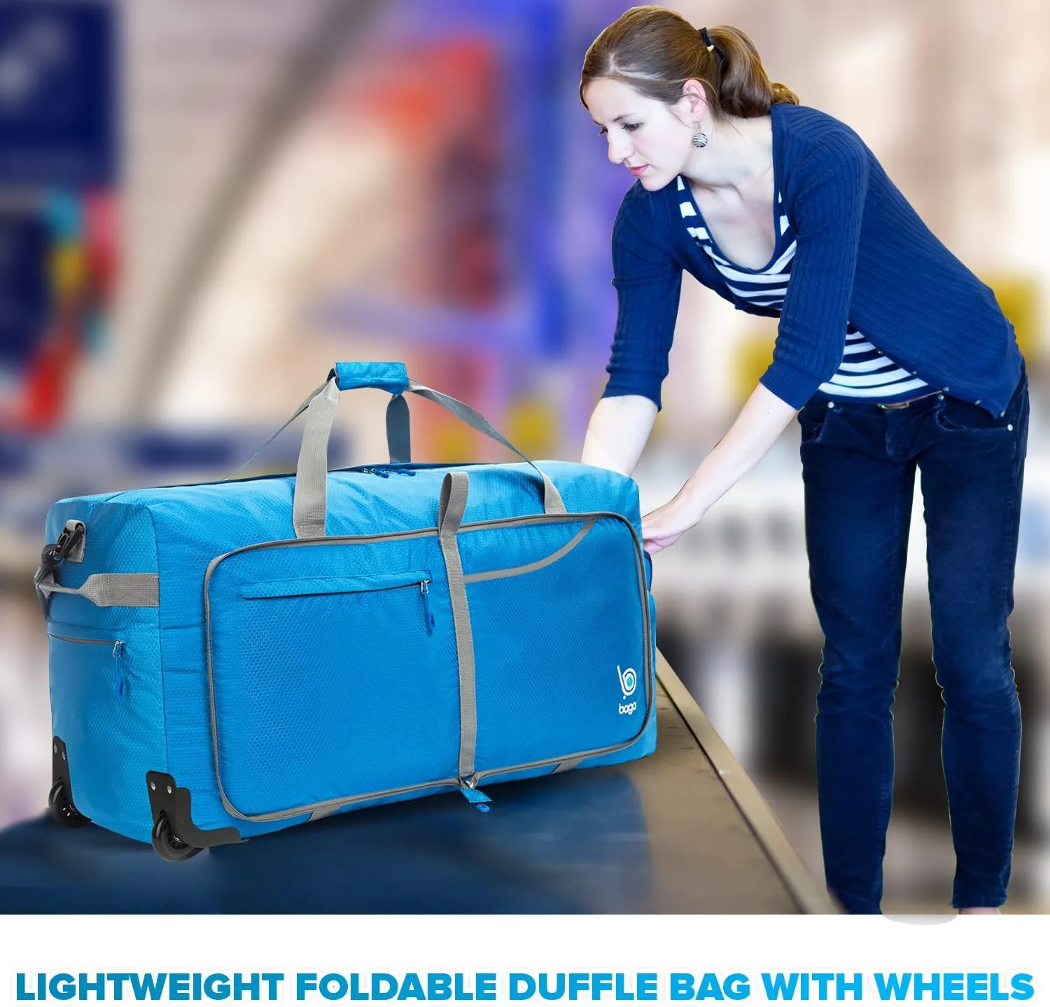 Bago Rolling Duffle Bag with Wheels - 31" 120L Foldable Weekender Bag, Waterproof Travel Duffel Bag, Heavy Duty lightWeight Duffle Bag for Traveling, Rolling Duffel Bag with Wheels (Blue)