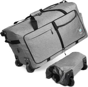 Bago Rolling Duffle Bag with Wheels - 31" 120L Foldable Weekender Bag, Waterproof Travel Duffel Bag, Heavy Duty lightWeight Duffle Bag for Traveling, Rolling Duffel Bag with Wheels (SnowGray0023)