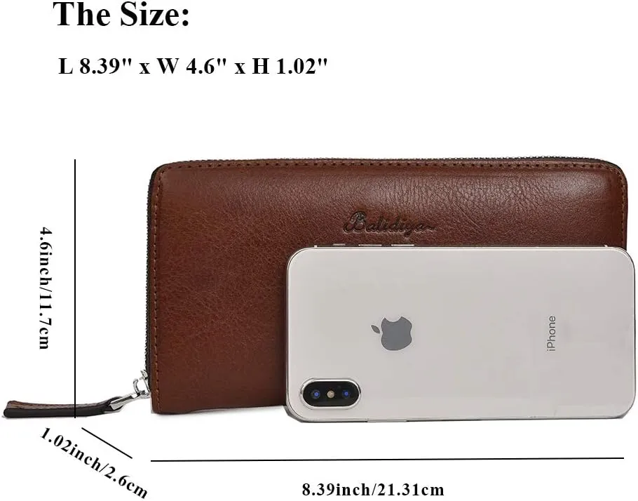 BALIDIYA Clutch Bag for Men Purse Genuine Leather Wallets Wristlet Slim Bag Handbag