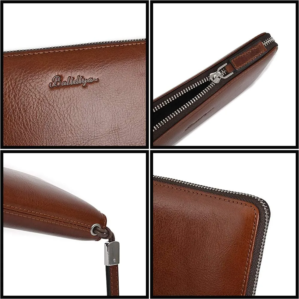 BALIDIYA Clutch Bag for Men Purse Genuine Leather Wallets Wristlet Slim Bag Handbag