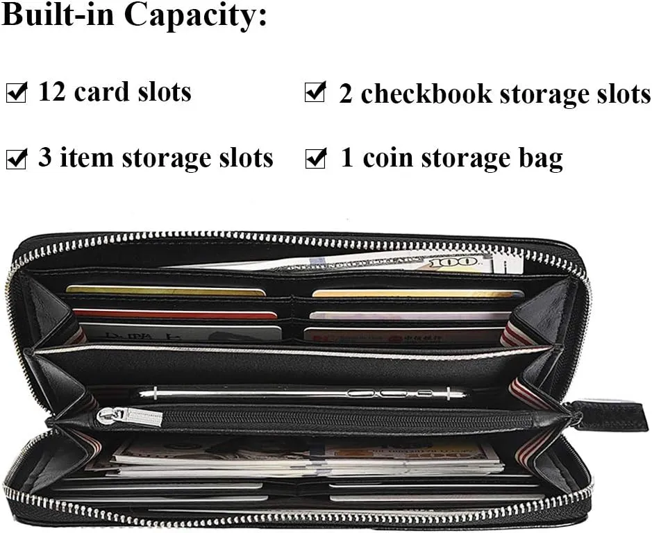 BALIDIYA Men Clutch Purse Genuine Leather Wallets Wristlet Slim Bags Card Holder Organizer Handbags, Black-2