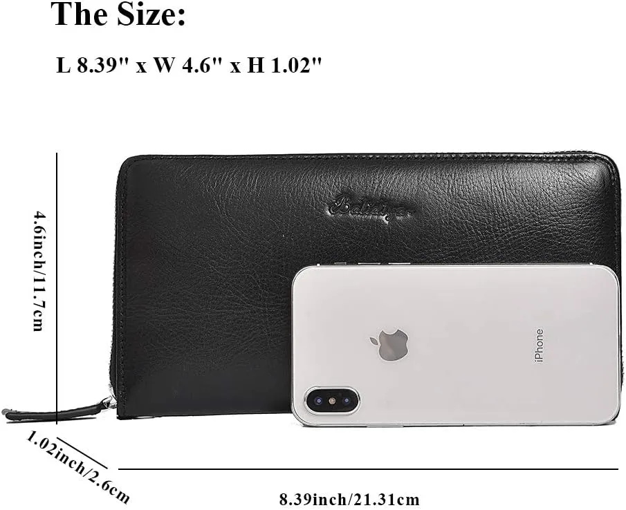 BALIDIYA Men Clutch Purse Genuine Leather Wallets Wristlet Slim Bags Card Holder Organizer Handbags, Black-2