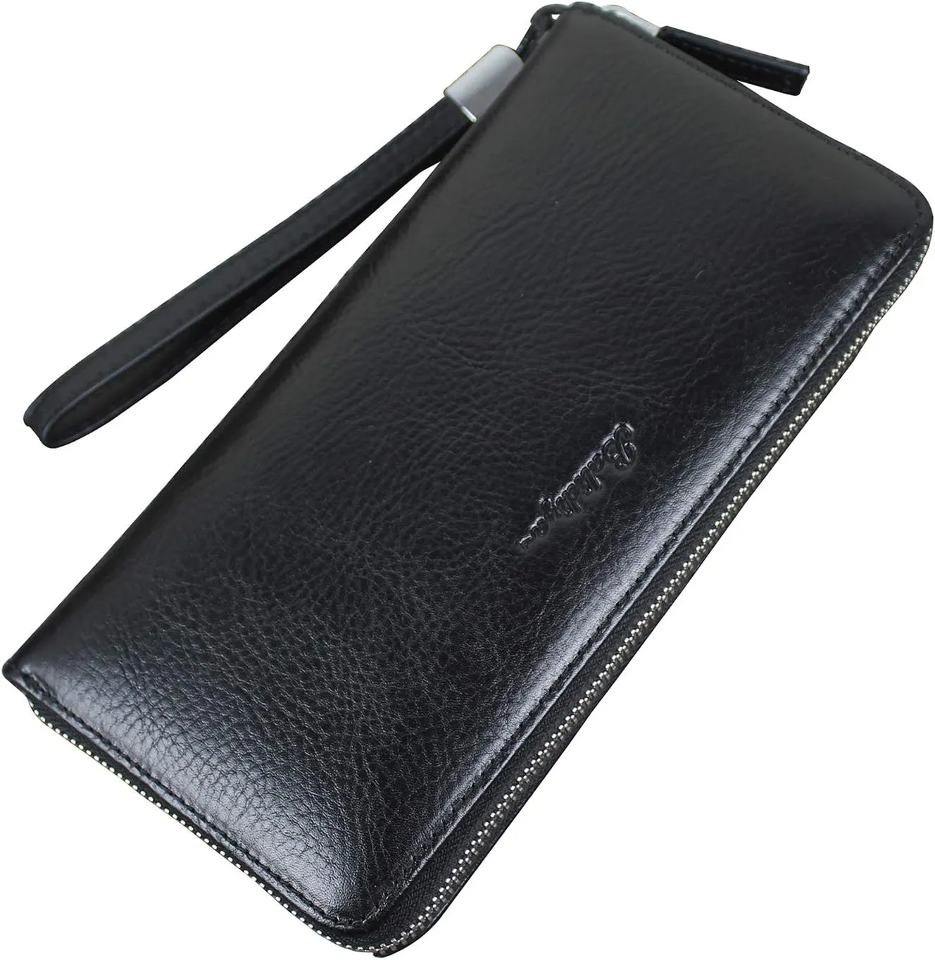 BALIDIYA Men Clutch Purse Genuine Leather Wallets Wristlet Slim Bags Card Holder Organizer Handbags, Black-2
