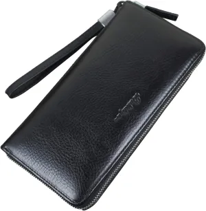 BALIDIYA Men Clutch Purse Genuine Leather Wallets Wristlet Slim Bags Card Holder Organizer Handbags, Black-2