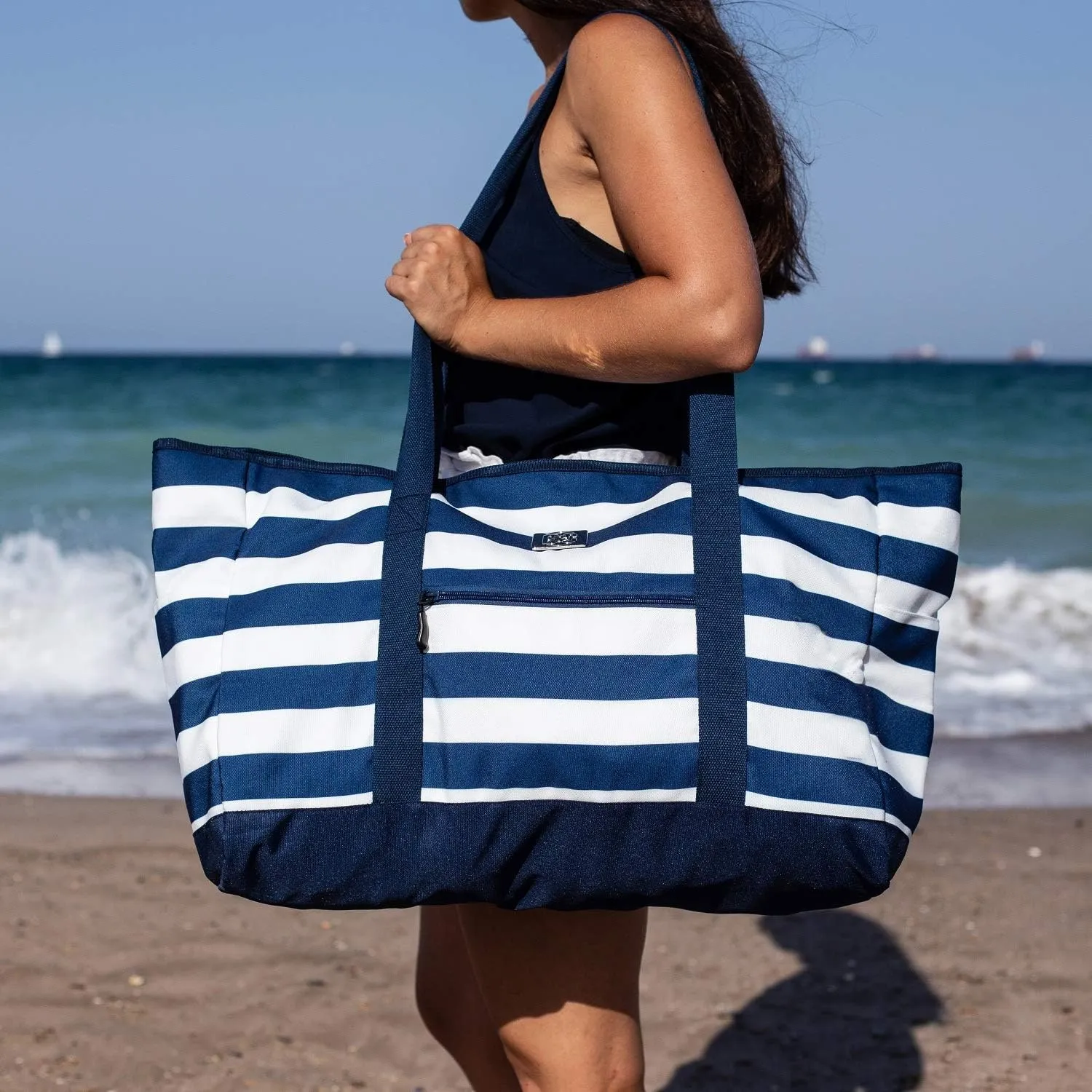 BANG&CARSEN Extra Large Beach Bag With Zipper - XXL Beach Tote Bag For Women With Many Pockets