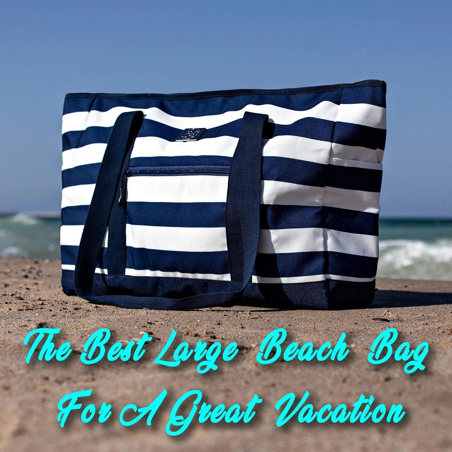 BANG&CARSEN Extra Large Beach Bag With Zipper - XXL Beach Tote Bag For Women With Many Pockets
