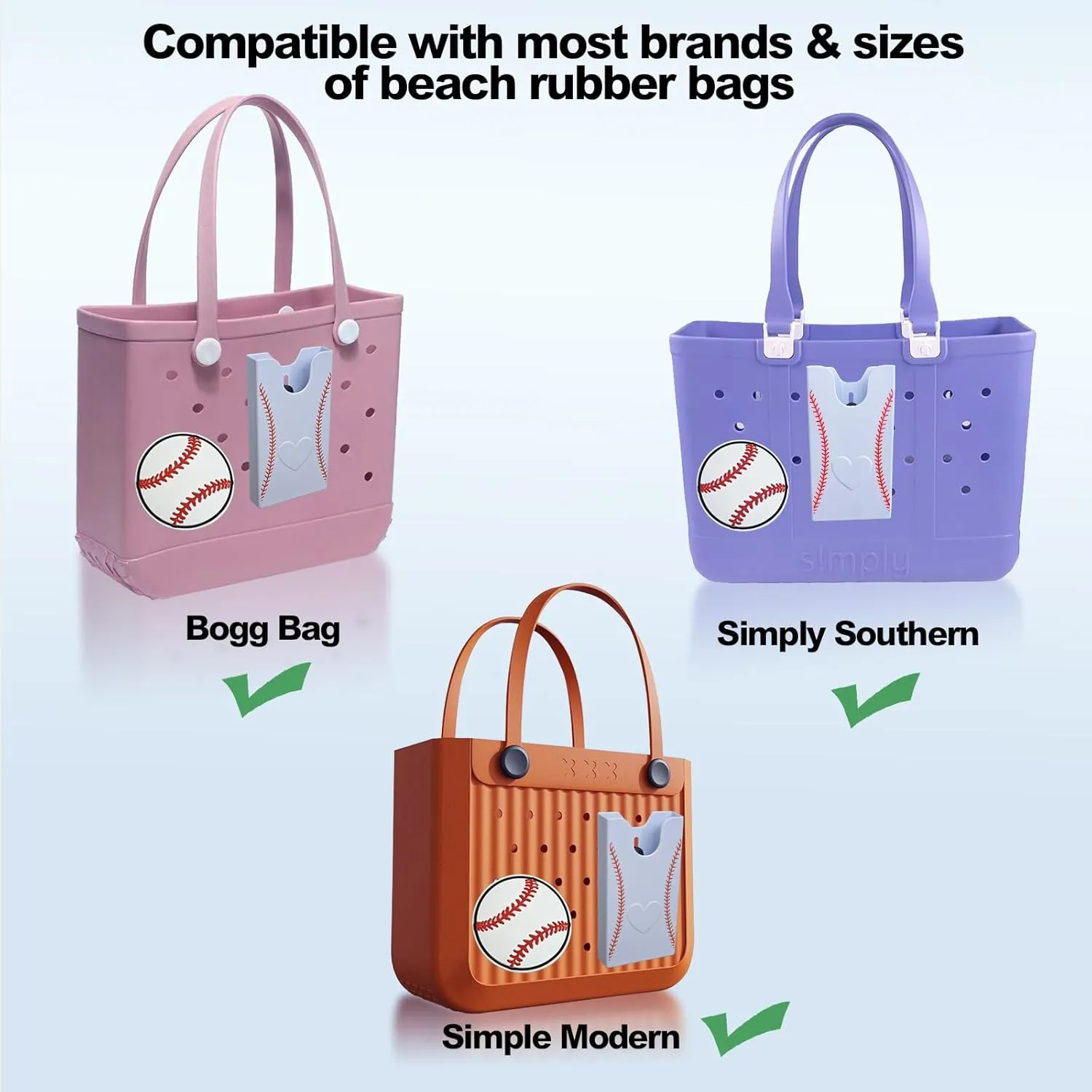 Baseball Theme Phone Holder for Bogg Bag/Simply Southern With 1 Charm,Organizer Accessories Inserts Compatible With Most Brands/Sizes Rubber Beach Totes,Cell Phone Attachment for Beach Handbags