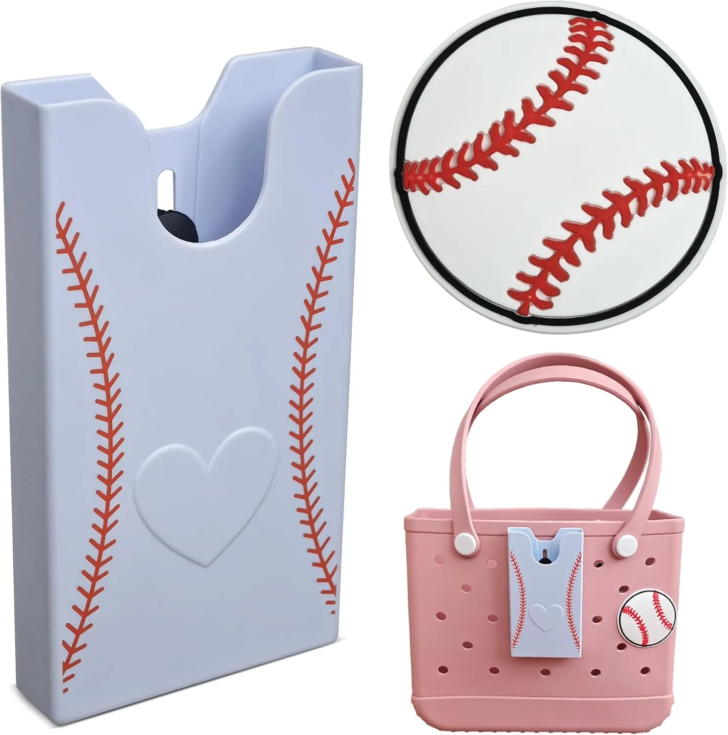 Baseball Theme Phone Holder for Bogg Bag/Simply Southern With 1 Charm,Organizer Accessories Inserts Compatible With Most Brands/Sizes Rubber Beach Totes,Cell Phone Attachment for Beach Handbags