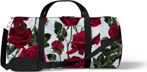 Beautiful Red Roses Leaves Sports Duffel Bag Travel Gym Tote Bags Lightweight Durable Shoulder Strap Waterproof Polyester Outside Mesh Pocket Overnight Trip Duffel Bag for Women Men