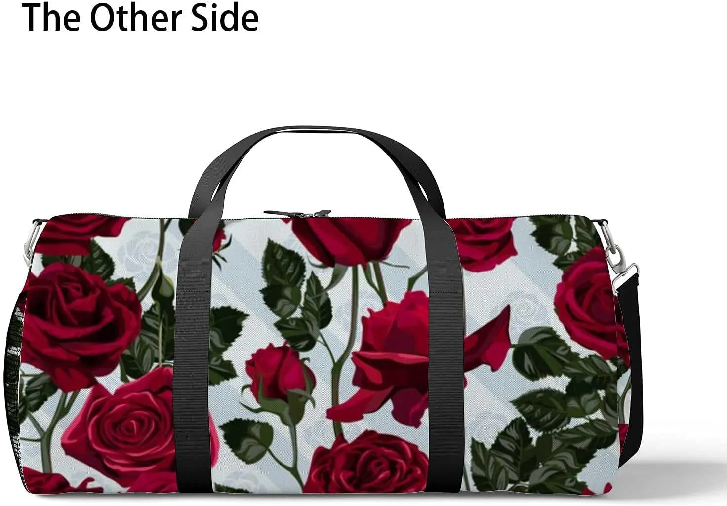 Beautiful Red Roses Leaves Sports Duffel Bag Travel Gym Tote Bags Lightweight Durable Shoulder Strap Waterproof Polyester Outside Mesh Pocket Overnight Trip Duffel Bag for Women Men