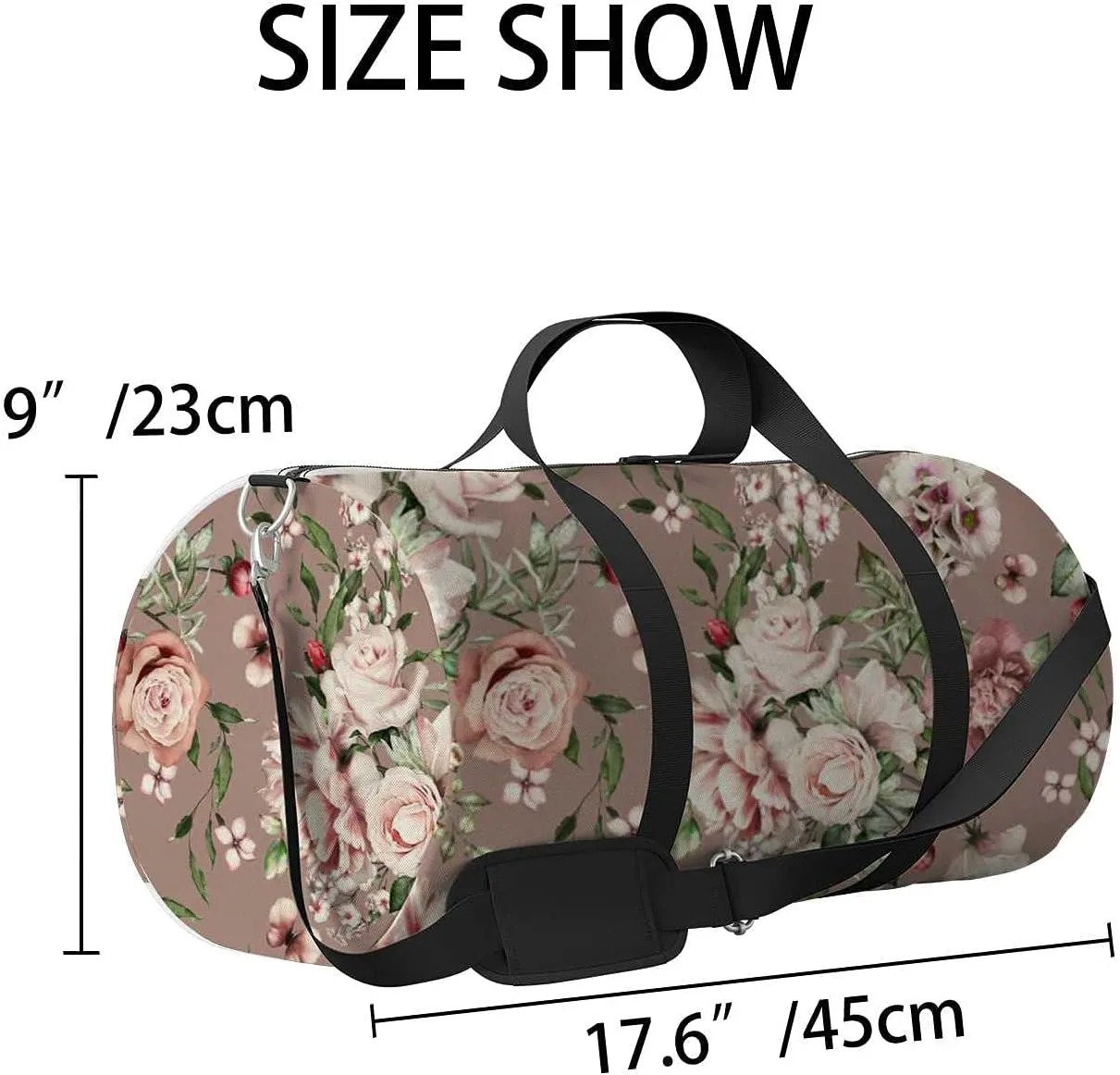 Beautiful Rose Peonies Flowers Leaves Sports Duffel Bag Travel Gym Tote Bags Lightweight Durable Shoulder Strap Waterproof Polyester Outside Mesh Pocket Overnight Trip Duffel Bag for Women Men
