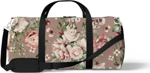 Beautiful Rose Peonies Flowers Leaves Sports Duffel Bag Travel Gym Tote Bags Lightweight Durable Shoulder Strap Waterproof Polyester Outside Mesh Pocket Overnight Trip Duffel Bag for Women Men