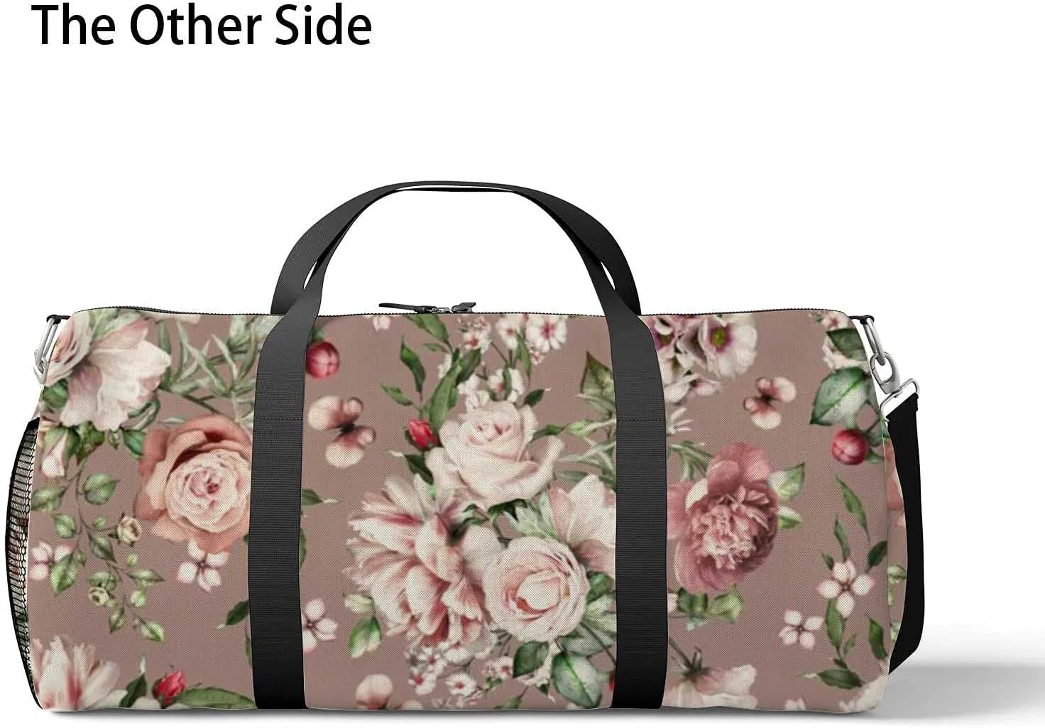Beautiful Rose Peonies Flowers Leaves Sports Duffel Bag Travel Gym Tote Bags Lightweight Durable Shoulder Strap Waterproof Polyester Outside Mesh Pocket Overnight Trip Duffel Bag for Women Men
