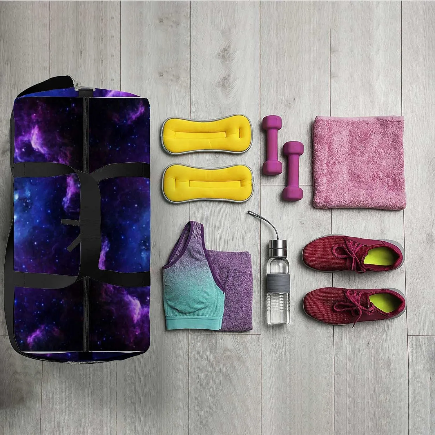 Beautiful Starry Sky Sports Duffel Bag Travel Gym Tote Bags Lightweight Durable Shoulder Strap Waterproof Polyester Outside Mesh Pocket Overnight Trip Duffel Bag for Women Men