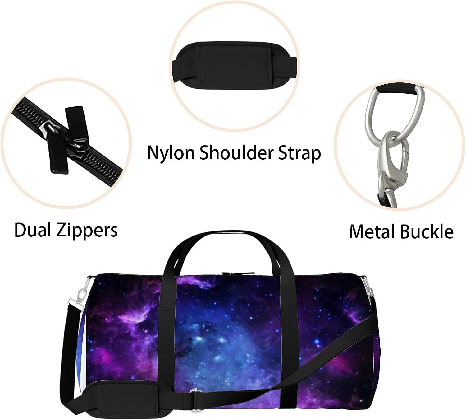 Beautiful Starry Sky Sports Duffel Bag Travel Gym Tote Bags Lightweight Durable Shoulder Strap Waterproof Polyester Outside Mesh Pocket Overnight Trip Duffel Bag for Women Men