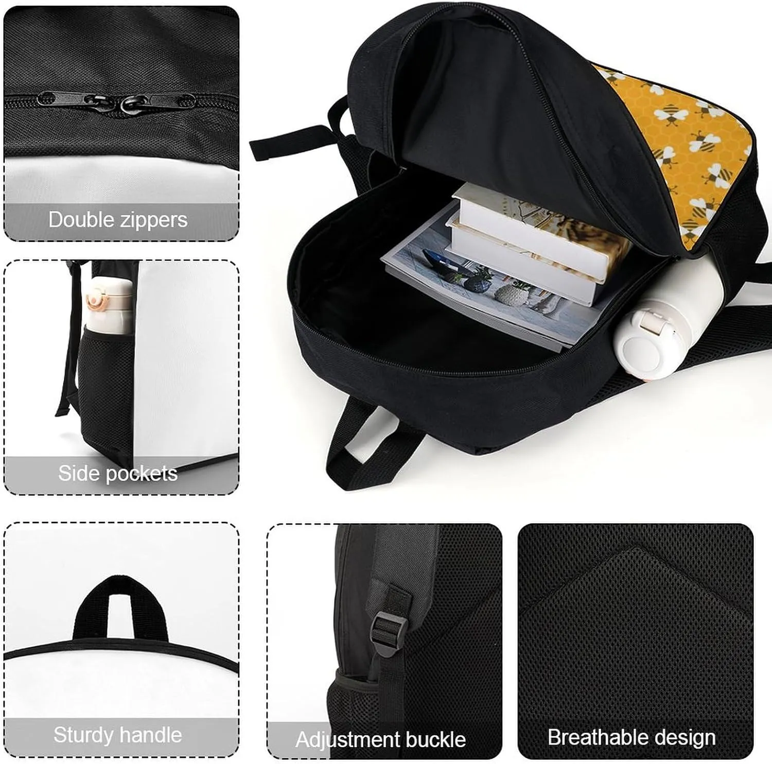 Bee with Honey Backpack Lightweight Waterproof Backpacks Laptop Backpack for Unisex Casual Travel Daypacks Large Capacity
