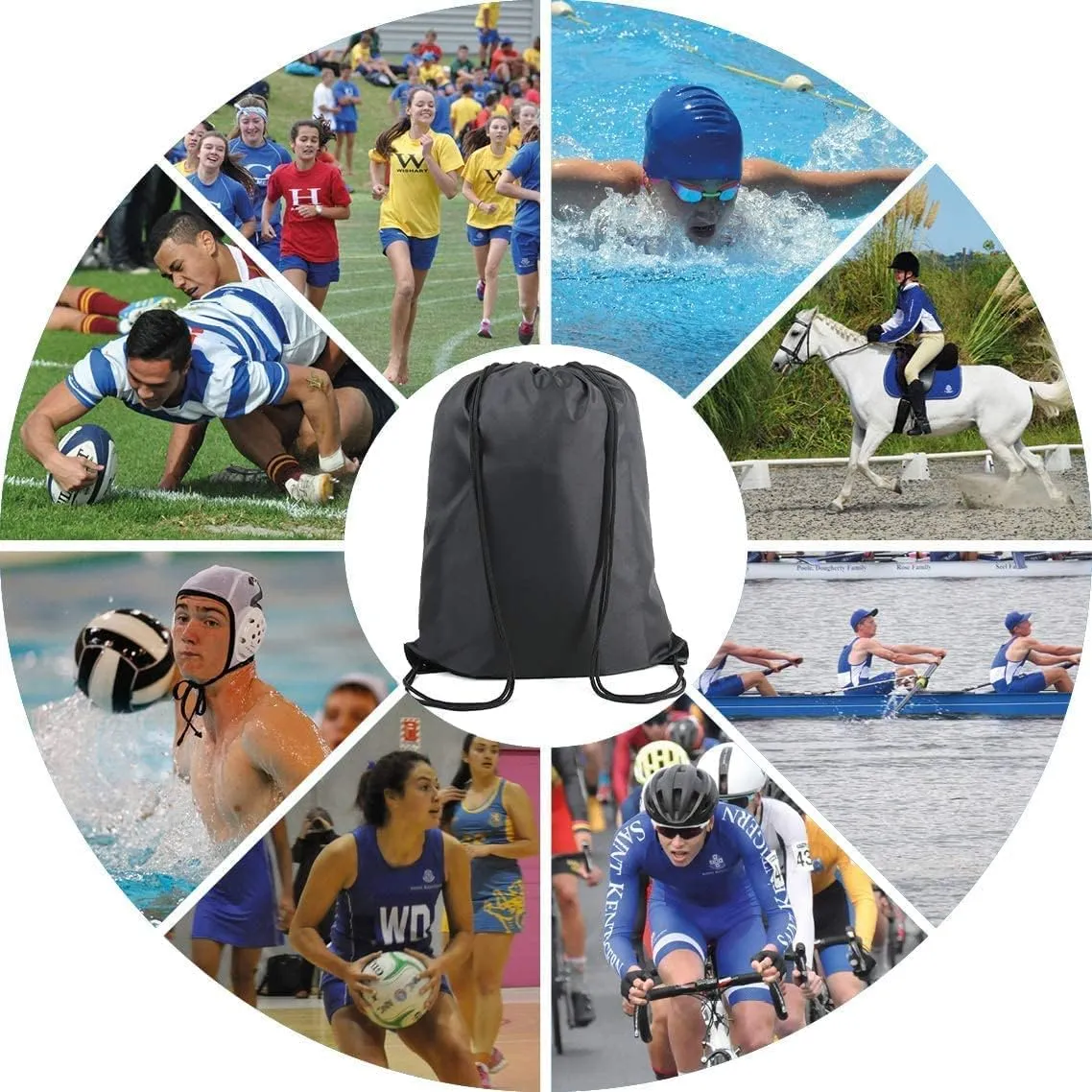 BeeGreen Black Drawstring Backpack Bags Bulk 10 Pack Cinch Sackpack X-Large 22.4" L x 17.5" W Sports Gym String Bags Machine Washable Heavy Duty for Men Women