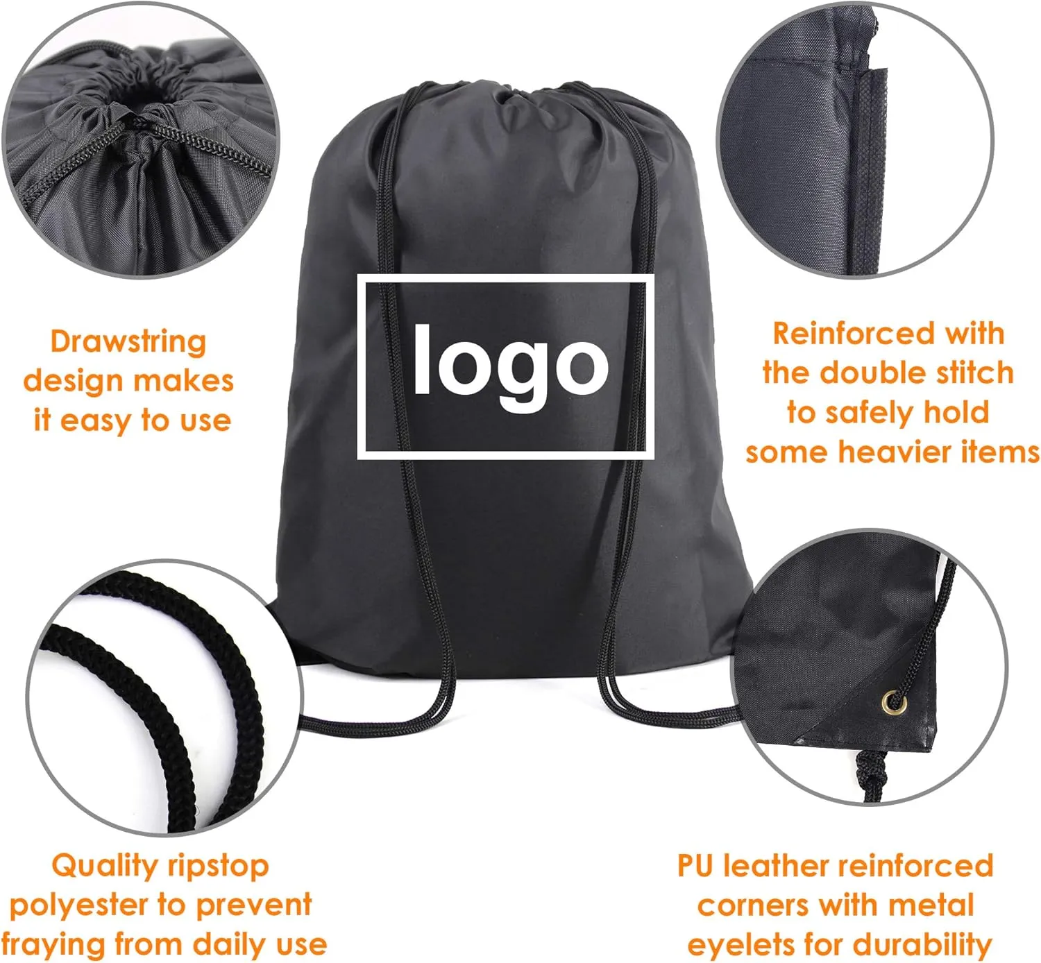 BeeGreen Black Drawstring Backpack Bags Bulk 10 Pack Cinch Sackpack X-Large 22.4" L x 17.5" W Sports Gym String Bags Machine Washable Heavy Duty for Men Women