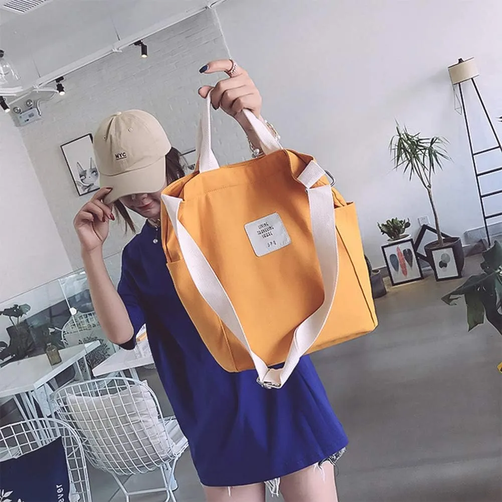 Belsmi Shoulder Bag Canvas Totes Bag Cotton Shopping Crossbody Travel Weekend Handbag Work Bag