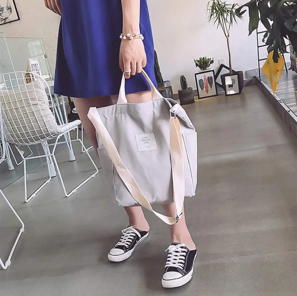 Belsmi Shoulder Bag Canvas Totes Bag Cotton Shopping Crossbody Travel Weekend Handbag Work Bag