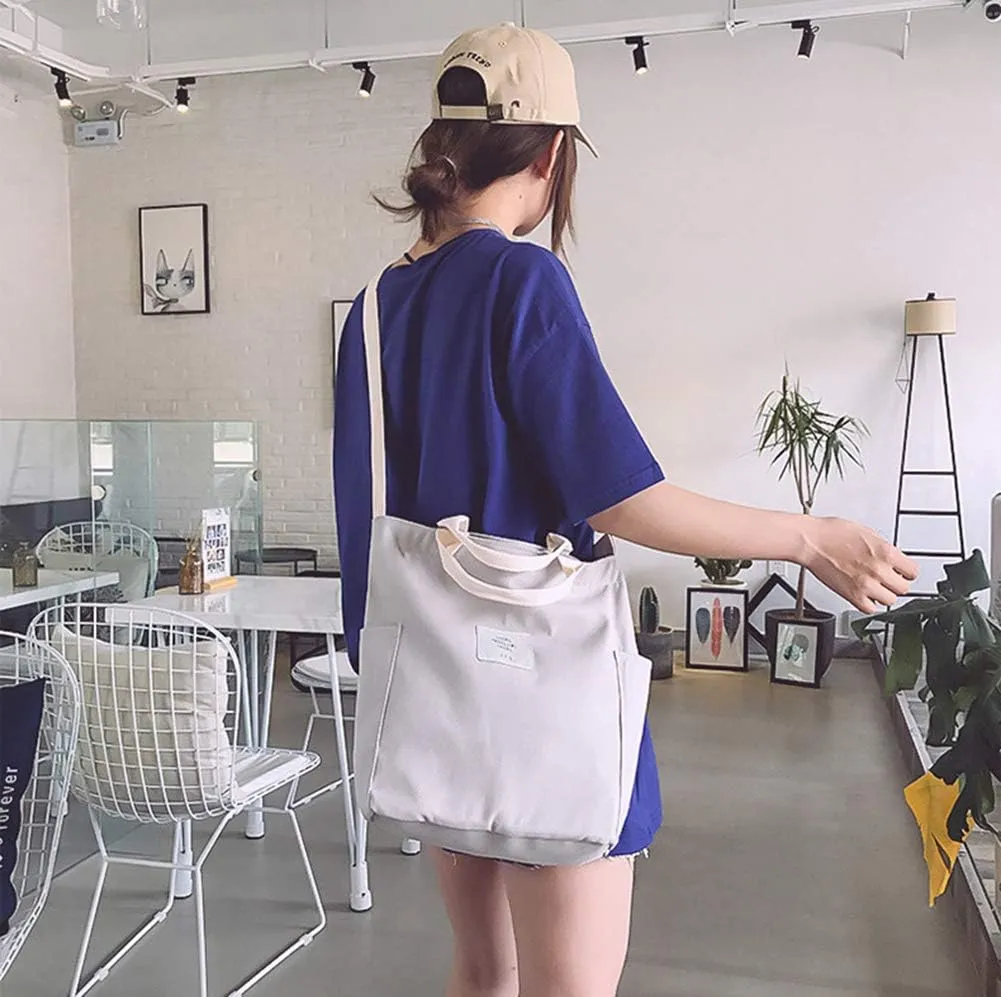 Belsmi Shoulder Bag Canvas Totes Bag Cotton Shopping Crossbody Travel Weekend Handbag Work Bag