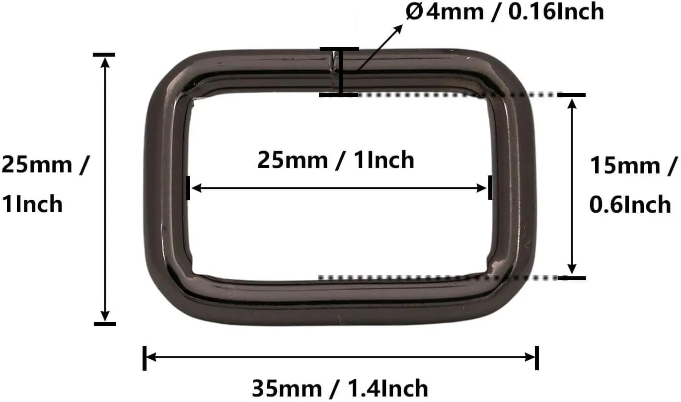 BIKICOCO Metal Rectangle Ring Buckles Square Strap Webbing Belt Rings for Bag Purse Non Welded 1 x 5/8 Inch