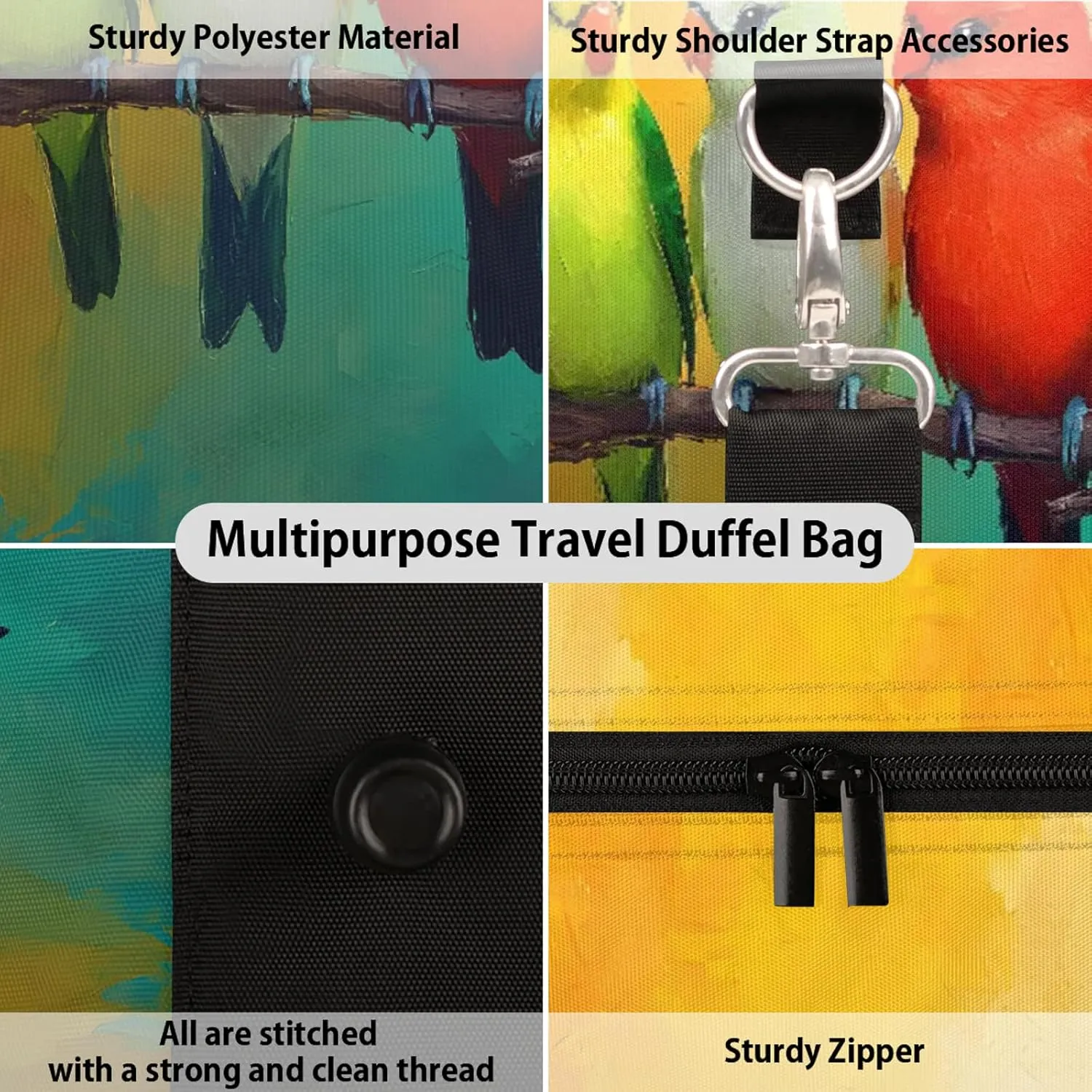Birds Duffle Bag for Travel, Overnight Weekend Gym Carry On Luggage Bag, Animal Travel Duffel Bag for Men Women
