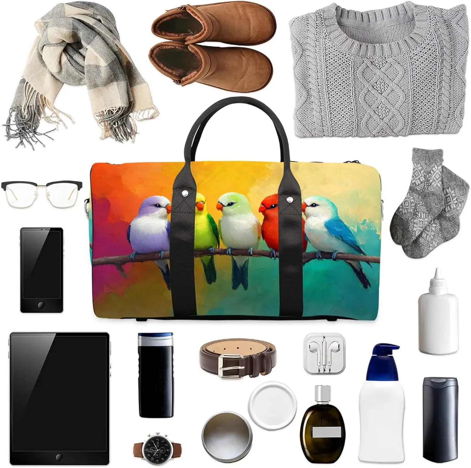 Birds Duffle Bag for Travel, Overnight Weekend Gym Carry On Luggage Bag, Animal Travel Duffel Bag for Men Women