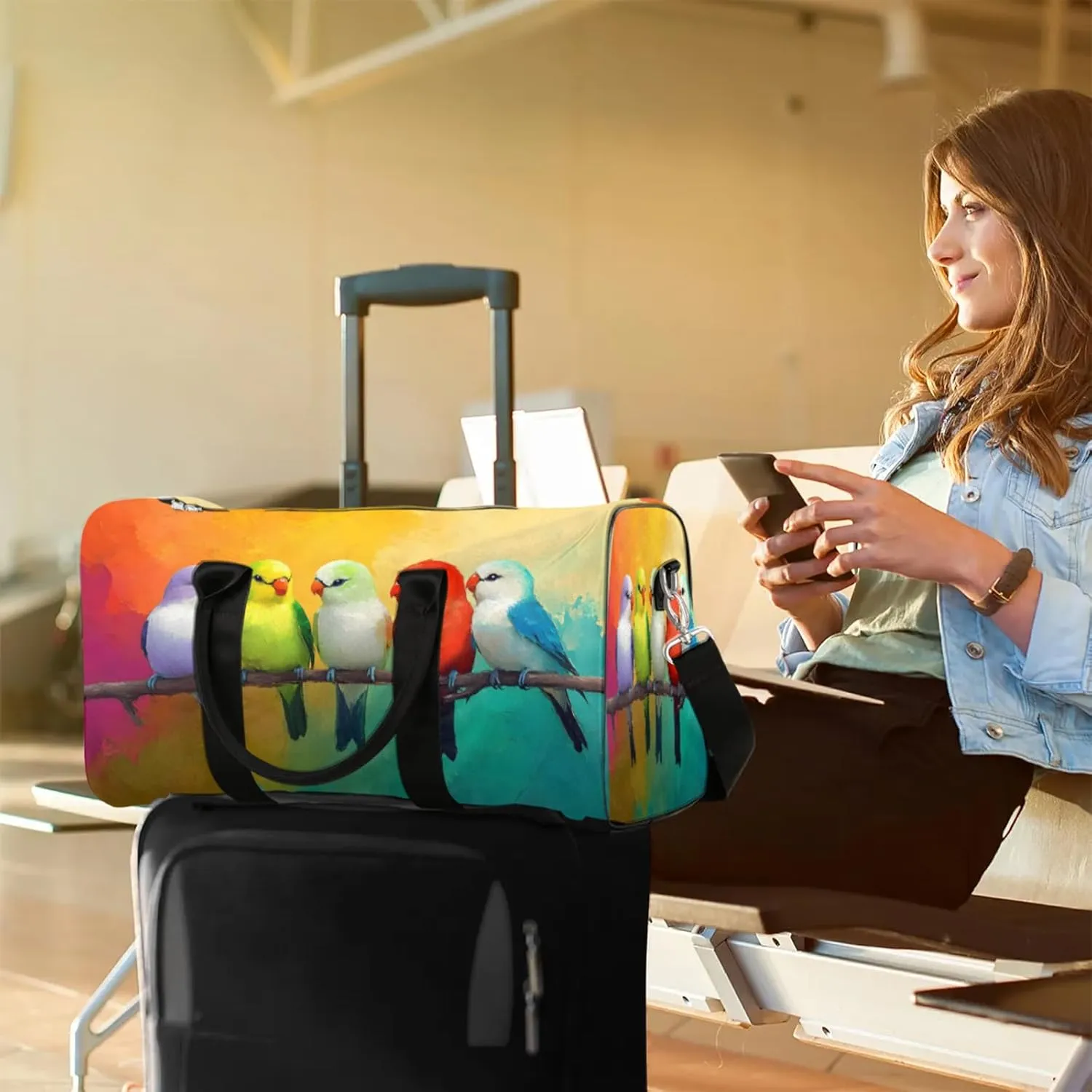 Birds Duffle Bag for Travel, Overnight Weekend Gym Carry On Luggage Bag, Animal Travel Duffel Bag for Men Women