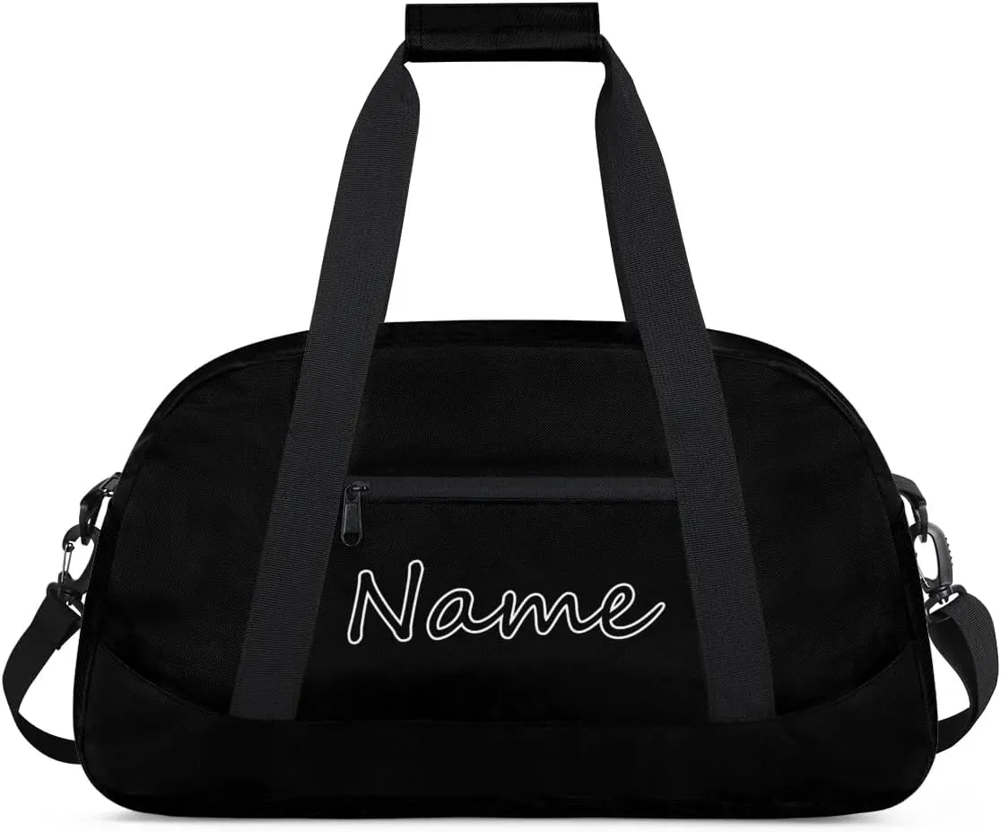 Black Custom Gym Bag for Women Men, Personalized Duffel Bag with Name, Small Sports Gym Bag Travel Duffle Bag Weekender Carry On Overnight Bags