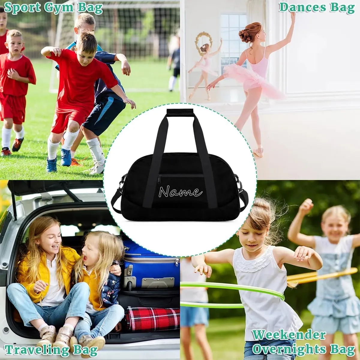 Black Custom Gym Bag for Women Men, Personalized Duffel Bag with Name, Small Sports Gym Bag Travel Duffle Bag Weekender Carry On Overnight Bags