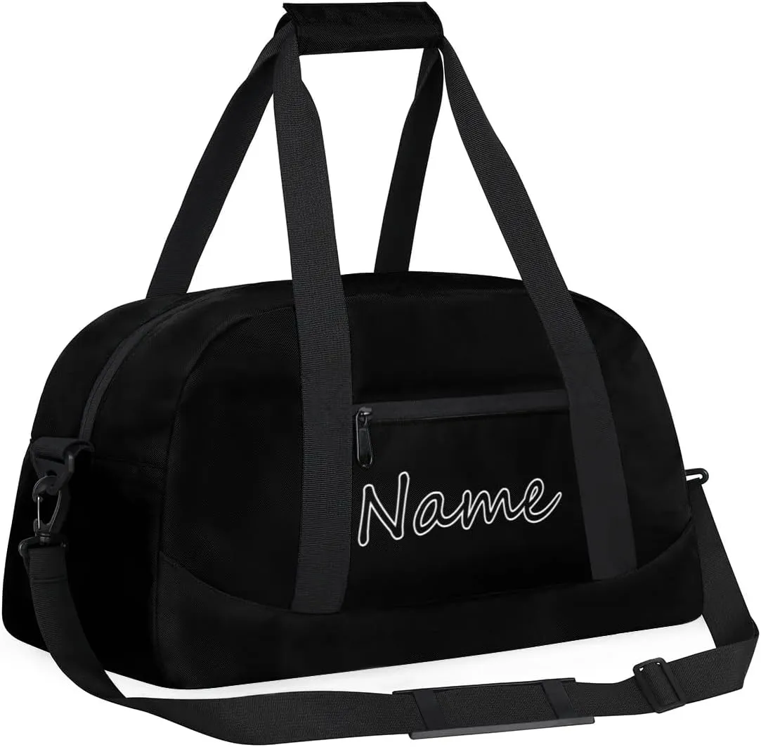 Black Custom Gym Bag for Women Men, Personalized Duffel Bag with Name, Small Sports Gym Bag Travel Duffle Bag Weekender Carry On Overnight Bags
