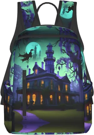 Black Haunted Mansion Print Lightweight Hiking Backpack Travel Bags Casual Daypacks Unisex Polyester backpacks
