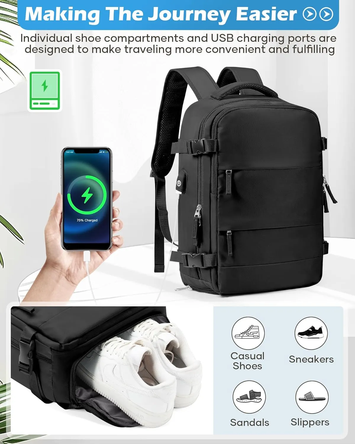 Black Vacuum Backpack Travel Laptop Backpacks For Women Men Carry On Backpack With Vacuum Compression Bags Seal Packing Personal Item Travel Bag Airback Backpacks Without Pump