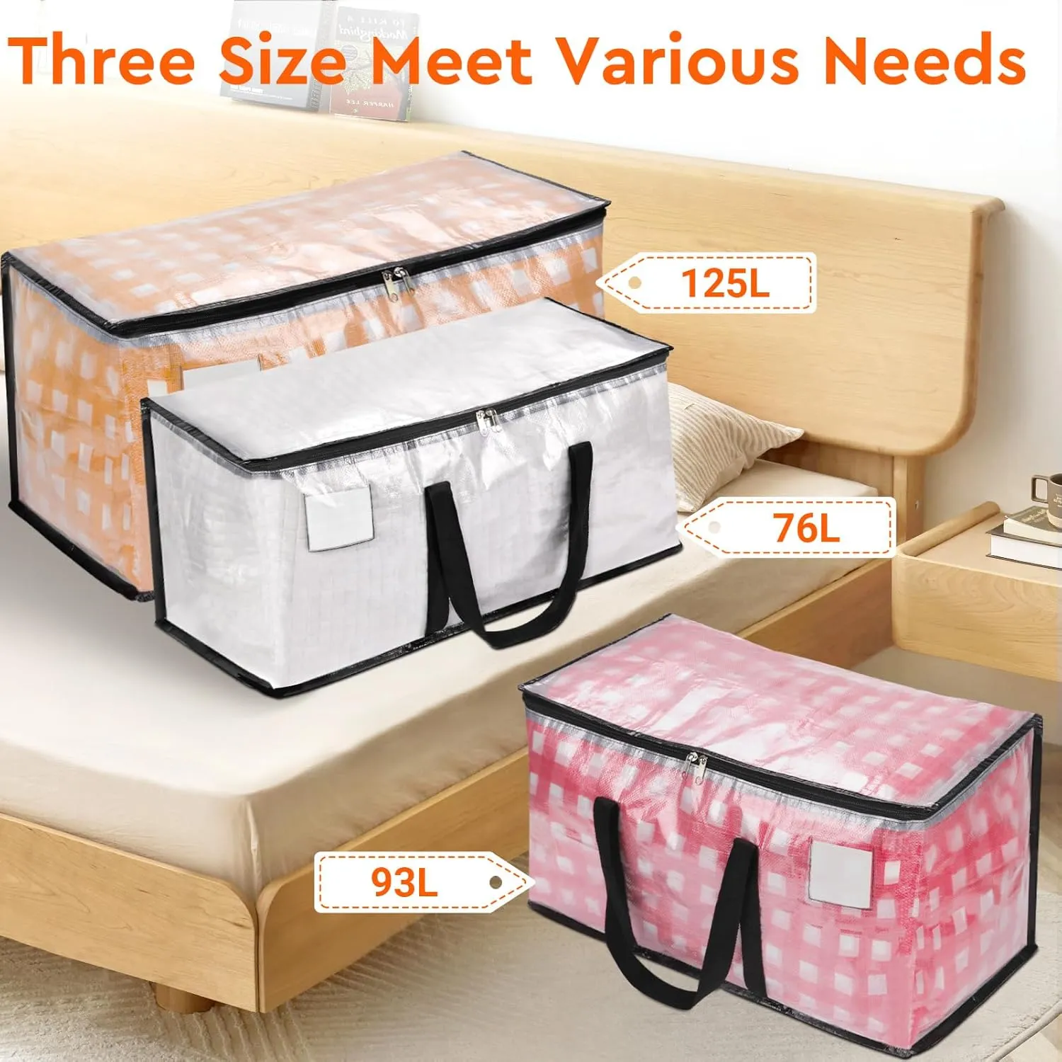 BlissTotes Moving Bags, 10-Pack Storage Bags, Moving Bags Heavy Duty Extra Large, Moving Totes, Clear moving Bag, Reinforced Handles & Tag Pocket, Christmas Totes (93L)