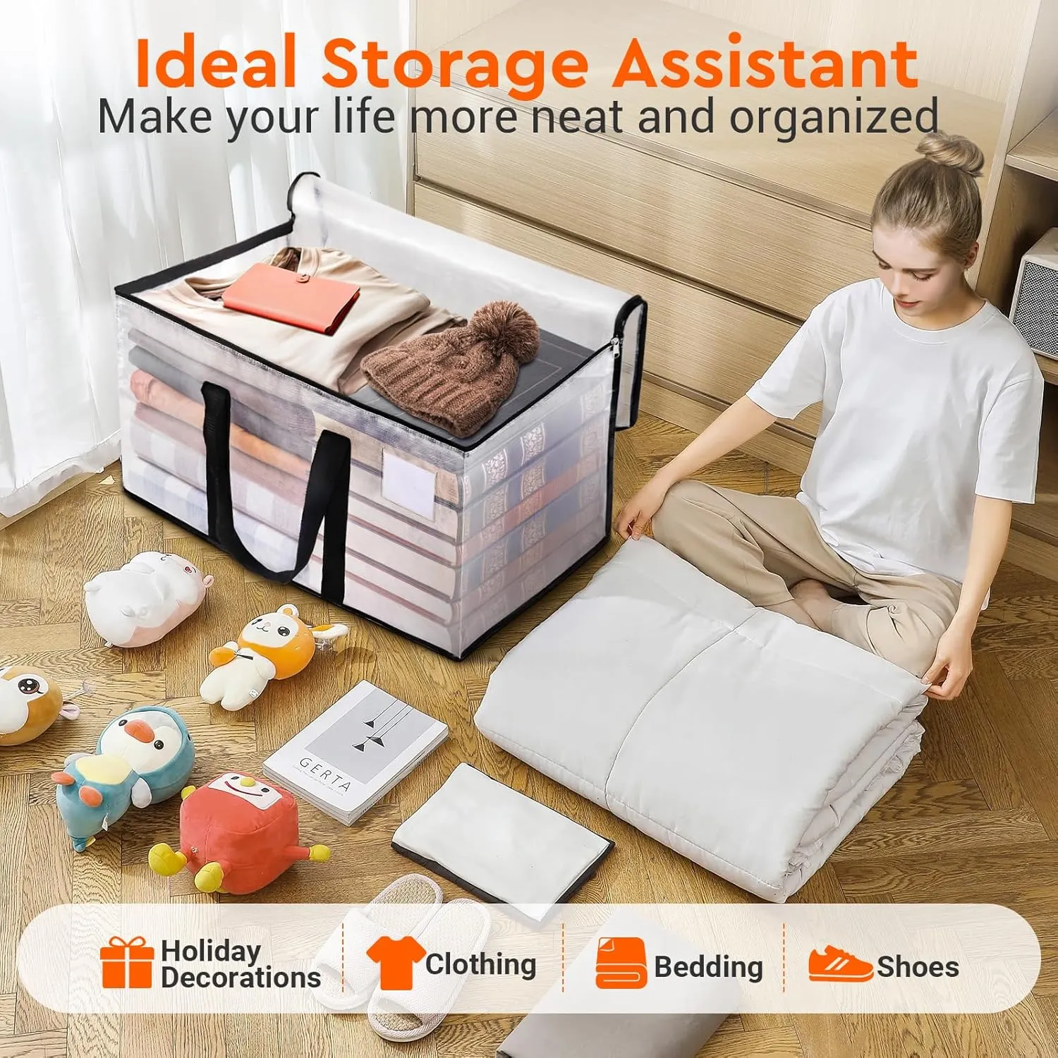 BlissTotes Moving Bags, 2-Pack Storage Bags, Moving Bag Heavy Duty Extra Large, Moving Totes, Clear moving Bag, Reinforced Handles & Tag Pocket, Christmas Totes (125L)