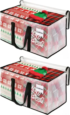 BlissTotes Moving Bags, 2-Pack Storage Bags, Moving Bag Heavy Duty Extra Large, Moving Totes, Clear moving Bag, Reinforced Handles & Tag Pocket, Christmas Totes (125L)