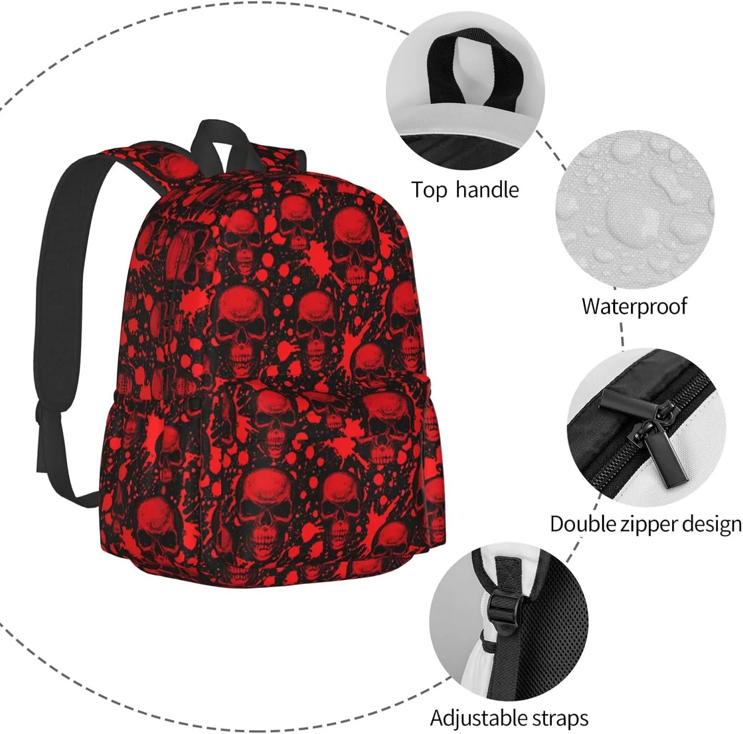 Blood Splatter Red Skeleton Stylish Backpack With Adjustable Padded Shoulder Straps Daypacks For College Travel